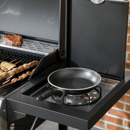 Galvanised Steel 3+1 Gas Burner BBQ Grill Trolley, Black