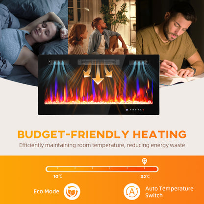 36" Wall Electric Fireplace, Slim Electric Fire, 1800W, Black