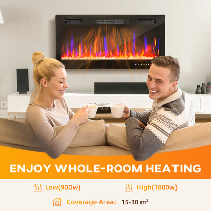 36" Wall Electric Fireplace, Slim Electric Fire, 1800W, Black