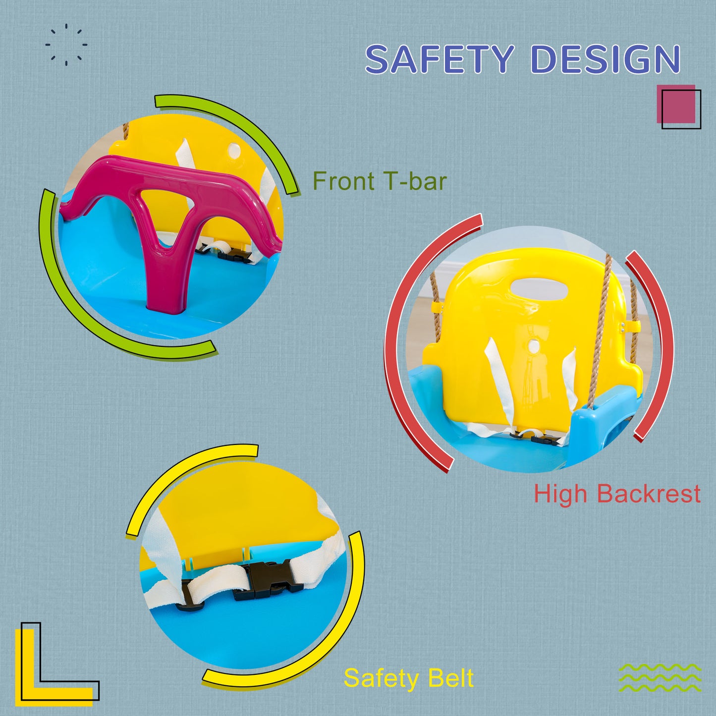 3 in 1 Kids Swing Seat, Adjustable Toddler Swing Chair, Light Blue