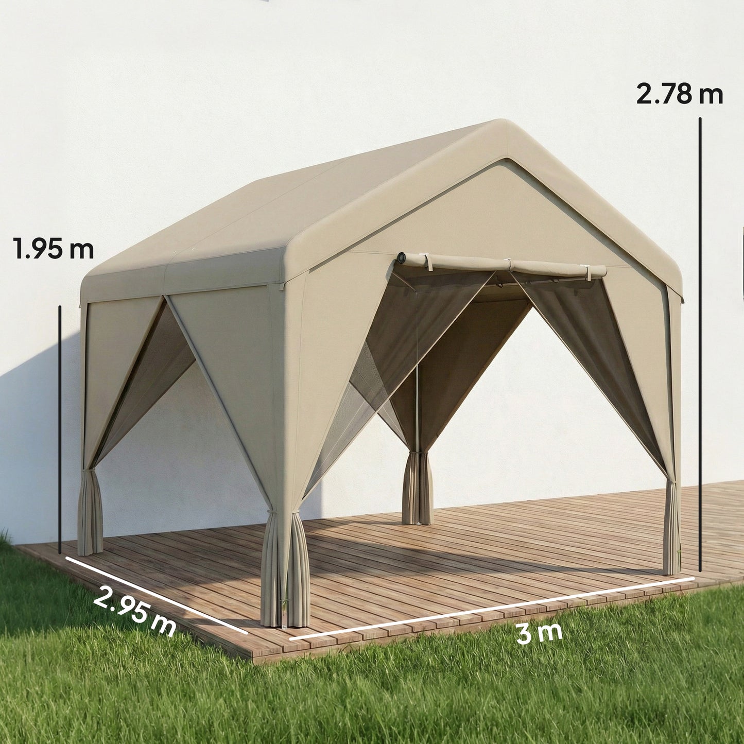3 x 3 m Outdoor Patio Gazebo with Netting and Curtains, Khaki
