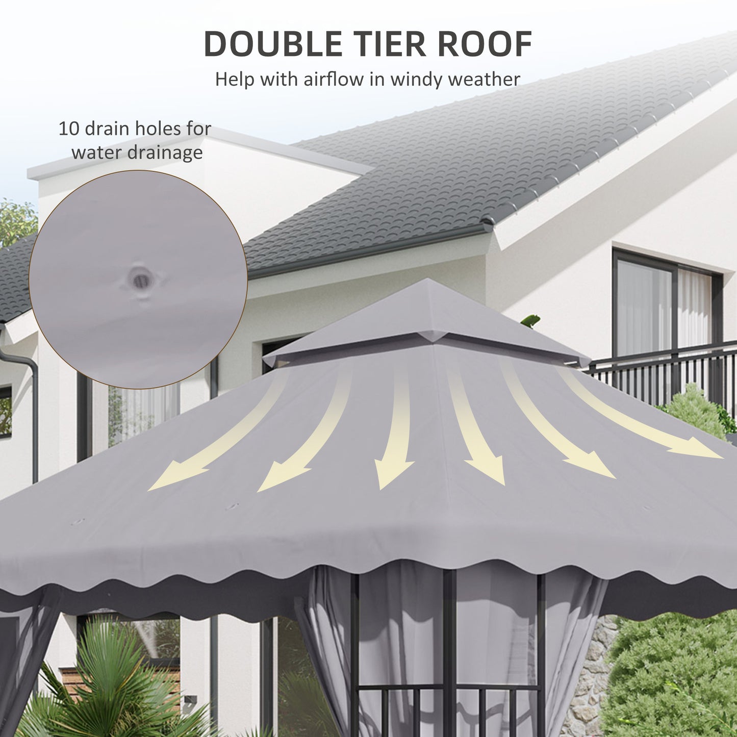 3 x 3 (m) Gazebo Canopy Replacement Covers, 2-Tier Gazebo Roof Replacement (TOP ONLY), Grey