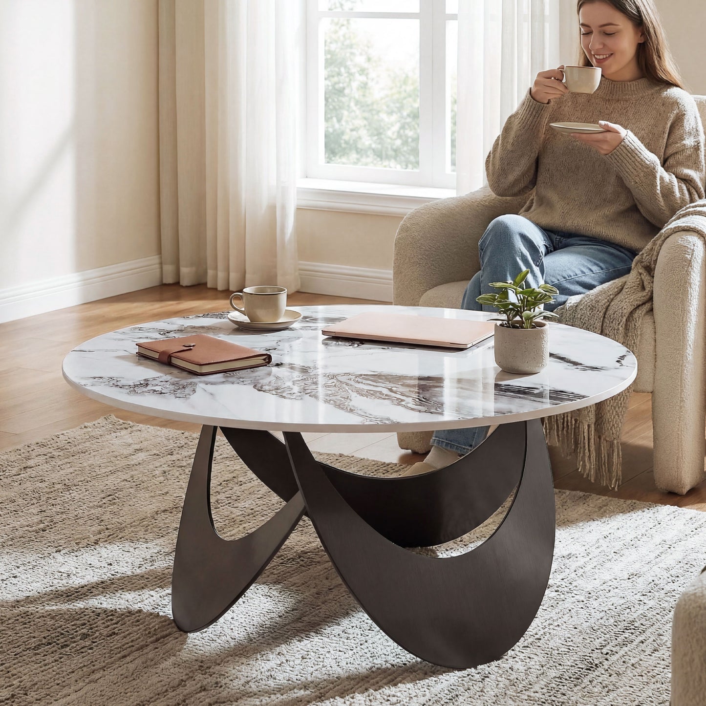 Coffee Table Sintered Stone Top White and Black