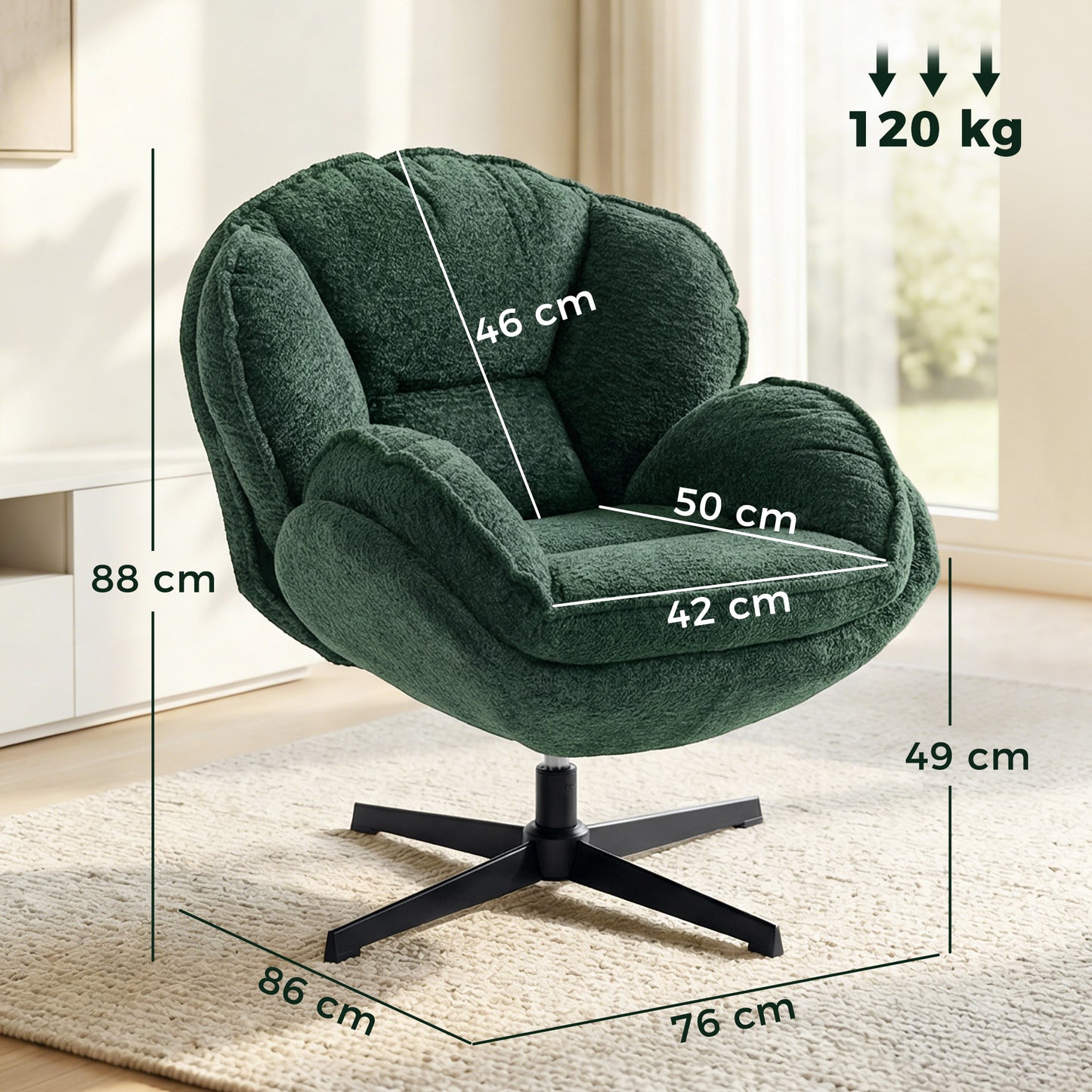 Accent Chair with 360° Swivel for Living Room Dark Green