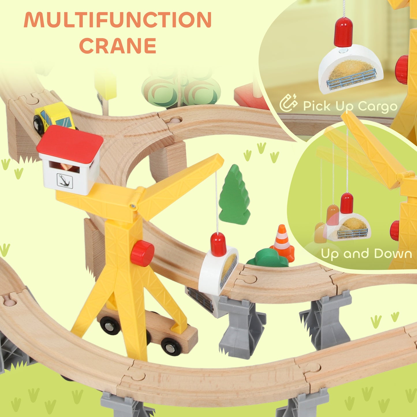 133 Piece Wooden Train Set, Toy Train Set with Crane for 3+ Years