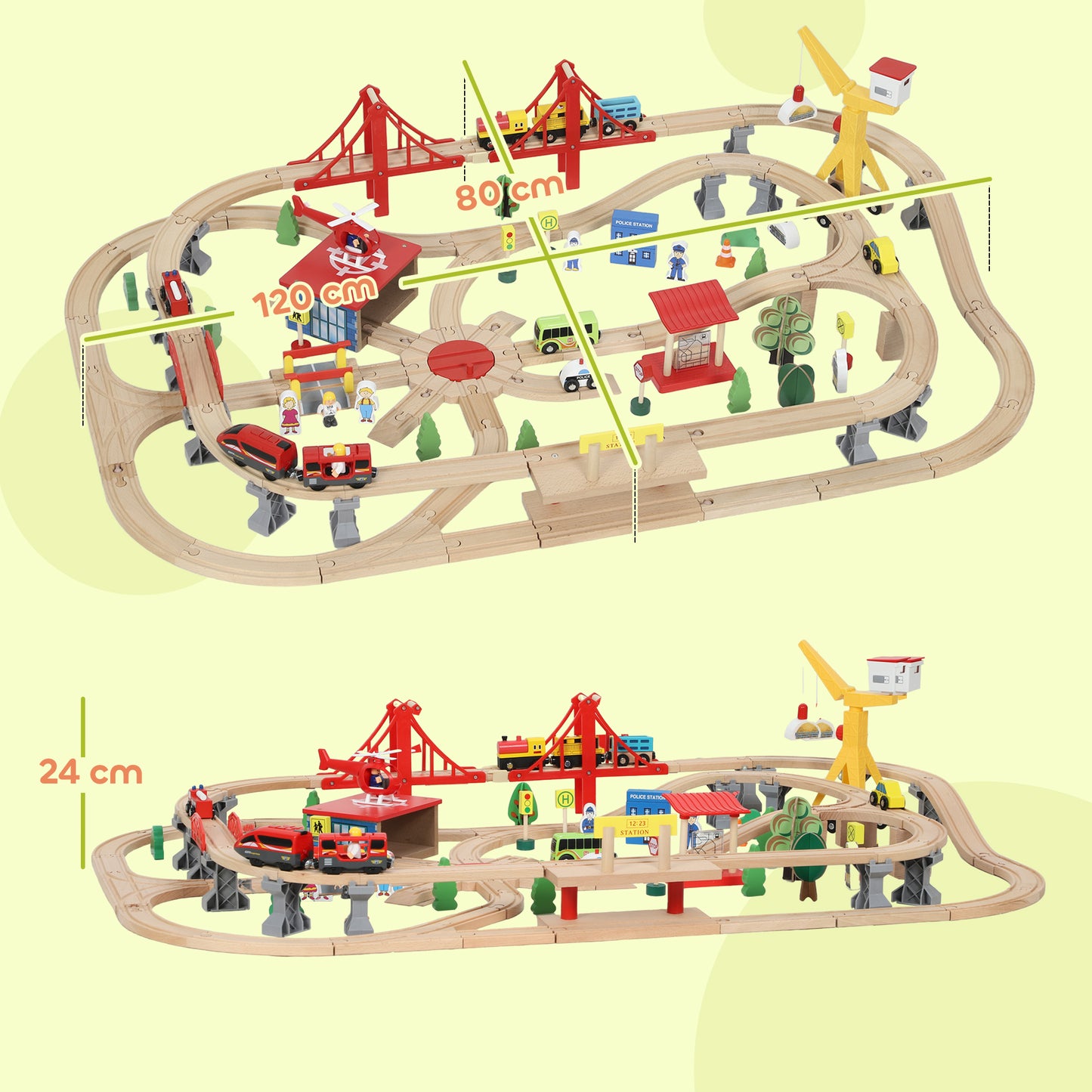 133 Piece Wooden Train Set, Toy Train Set with Crane for 3+ Years