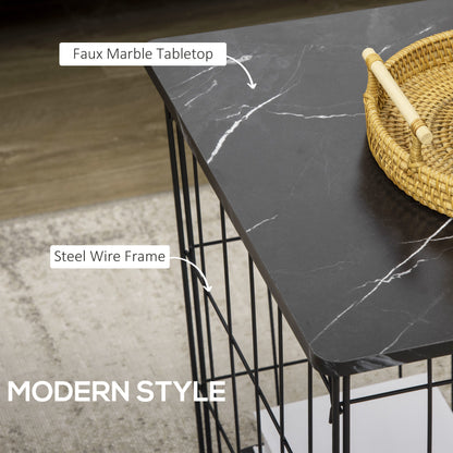 Side Table Set of 2, Modern Coffee End Bedside Storage Tables Black
