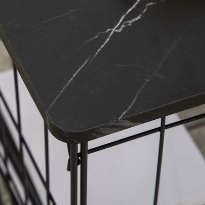 Side Table Set of 2, Modern Coffee End Bedside Storage Tables Black
