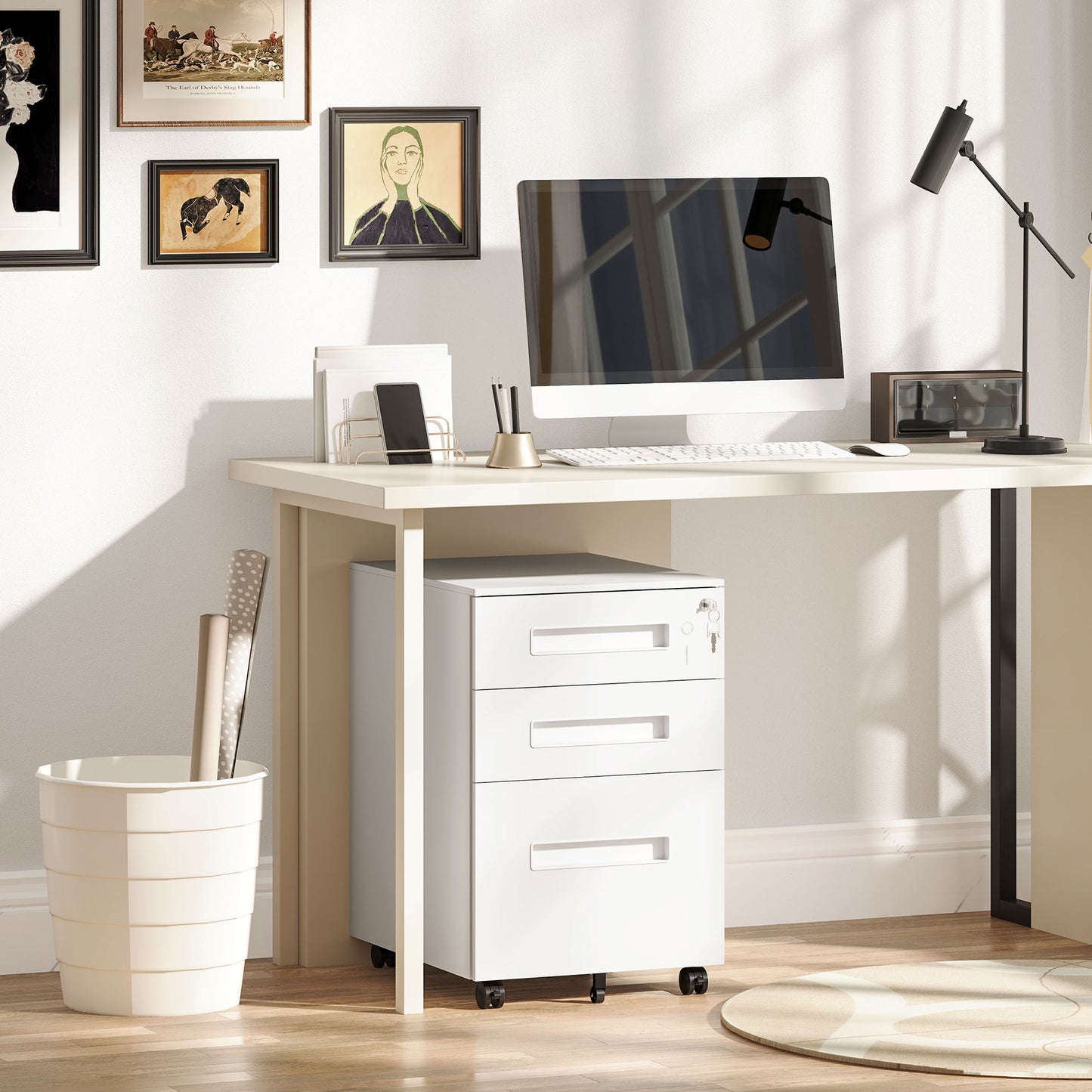 Lockable Mobile Filing Cabinet w/ 3 Drawers 39 x 48 x 60 cm White