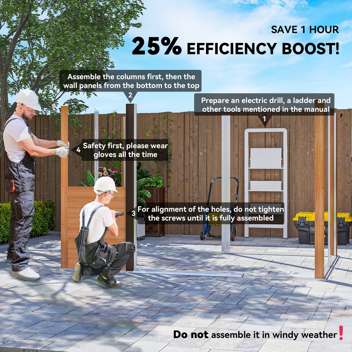 9.1x6.4ft Garden Shed, Tool Storage Sliding Door Wood Effect