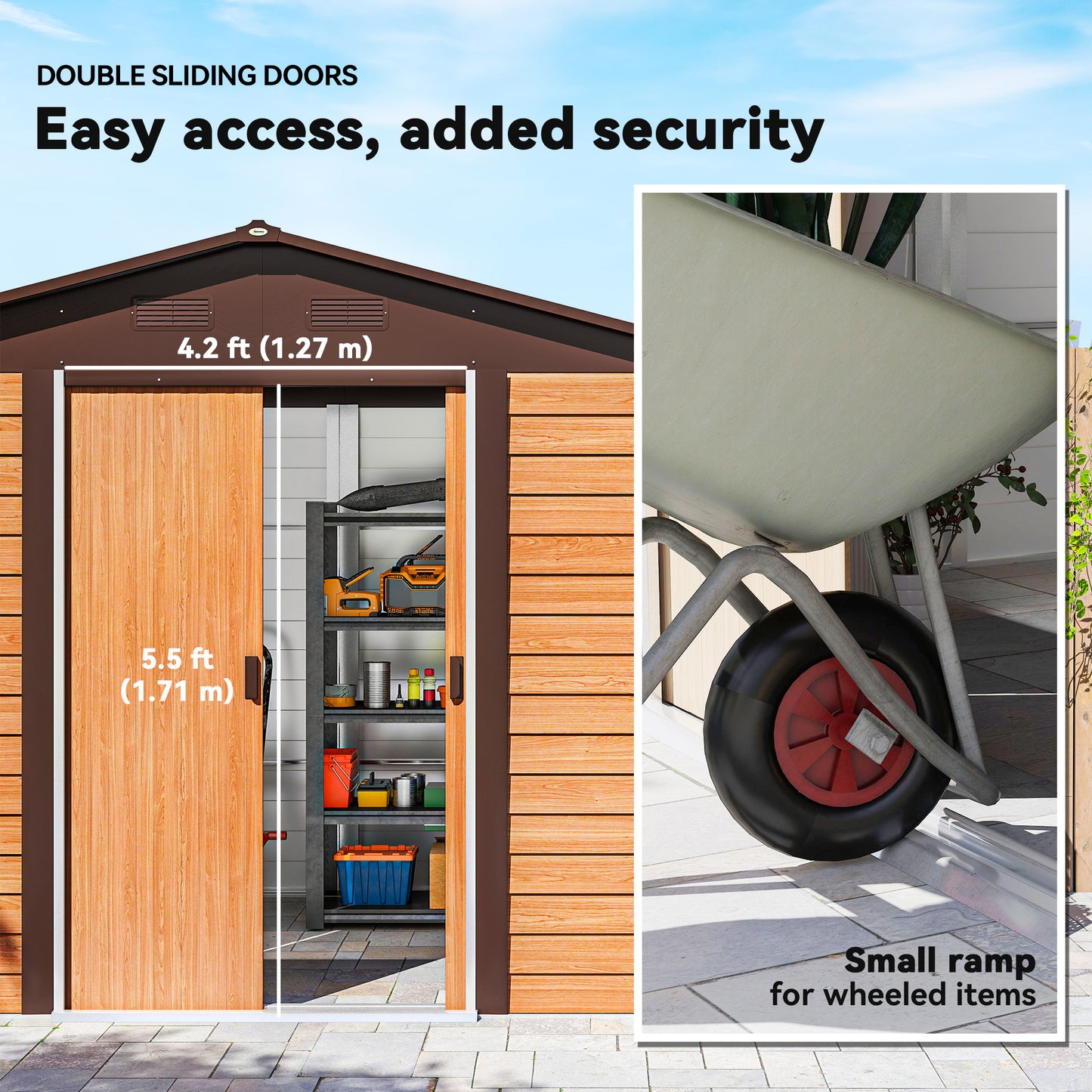 9.1x6.4ft Garden Shed, Tool Storage Sliding Door Wood Effect