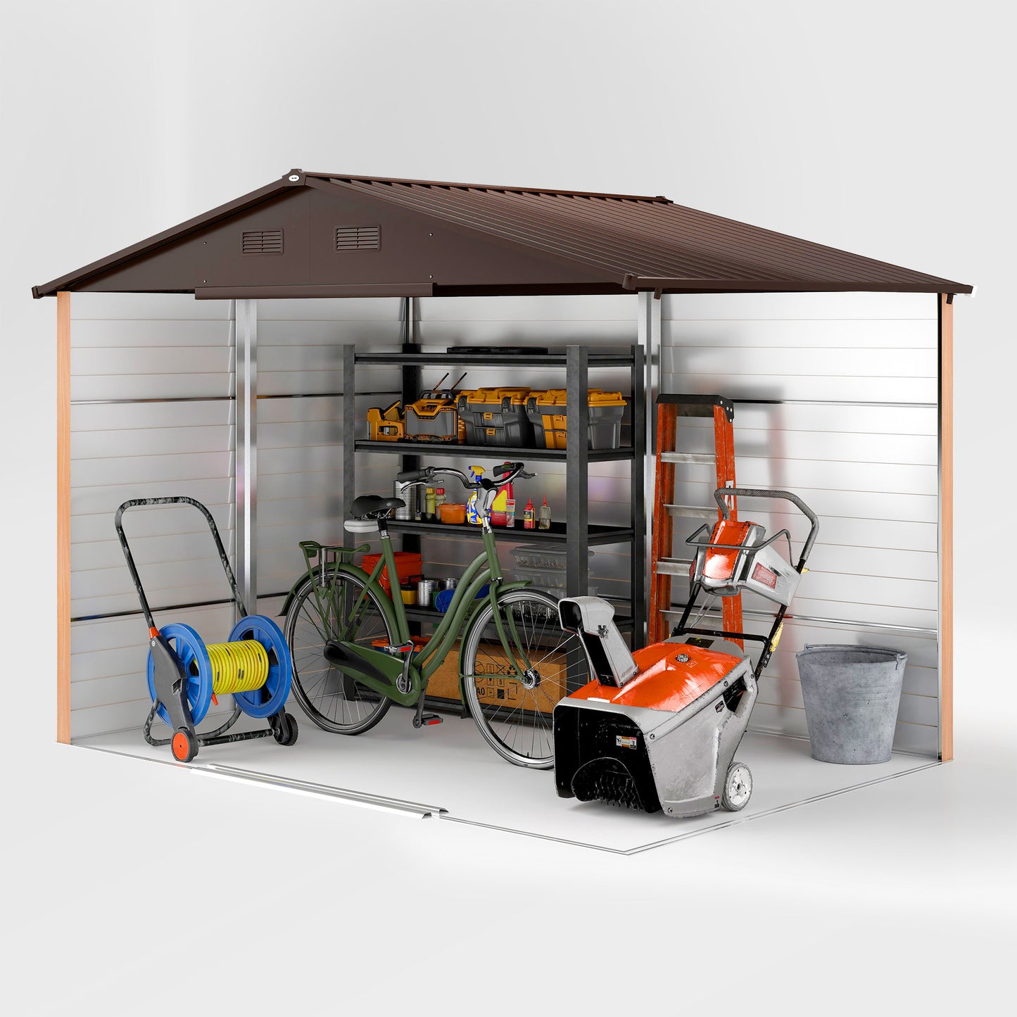9.1x6.4ft Garden Shed, Tool Storage Sliding Door Wood Effect