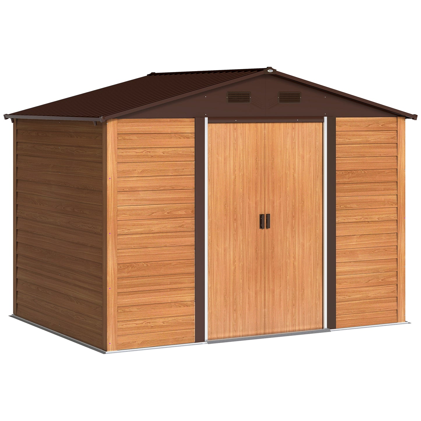 9.1x6.4ft Garden Shed, Tool Storage Sliding Door Wood Effect