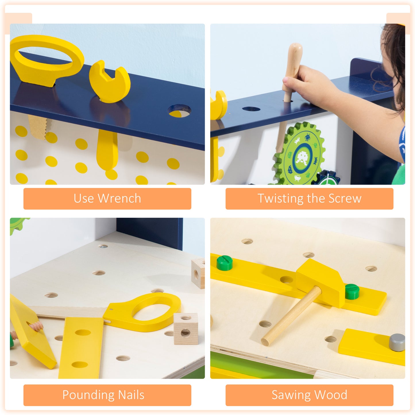 Tool Bench for Kids, Wooden Workbench w/ 27 Pieces 55 x 30 x 78 cm