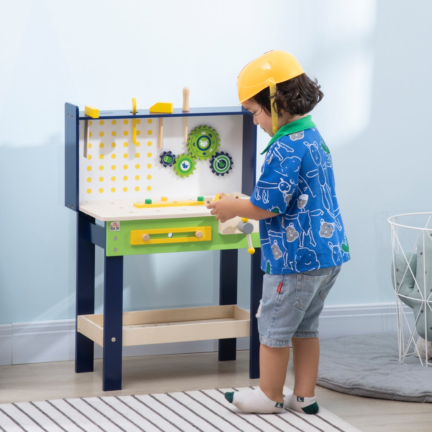 Tool Bench for Kids, Wooden Workbench w/ 27 Pieces 55 x 30 x 78 cm