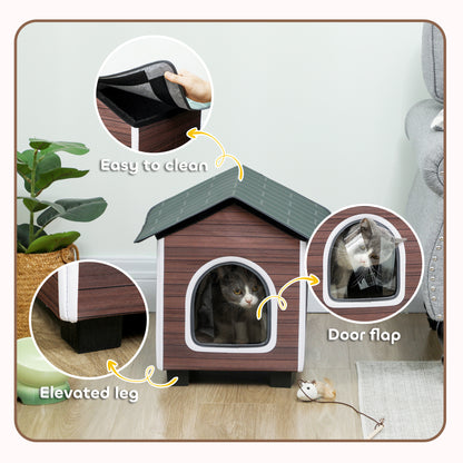 Insulated Outdoor Cat House, Waterproof Feral Cat Shelter with Elevated Base, Cushion, Pet House Indoor Outdoor for Stray Animals, Red-brown
