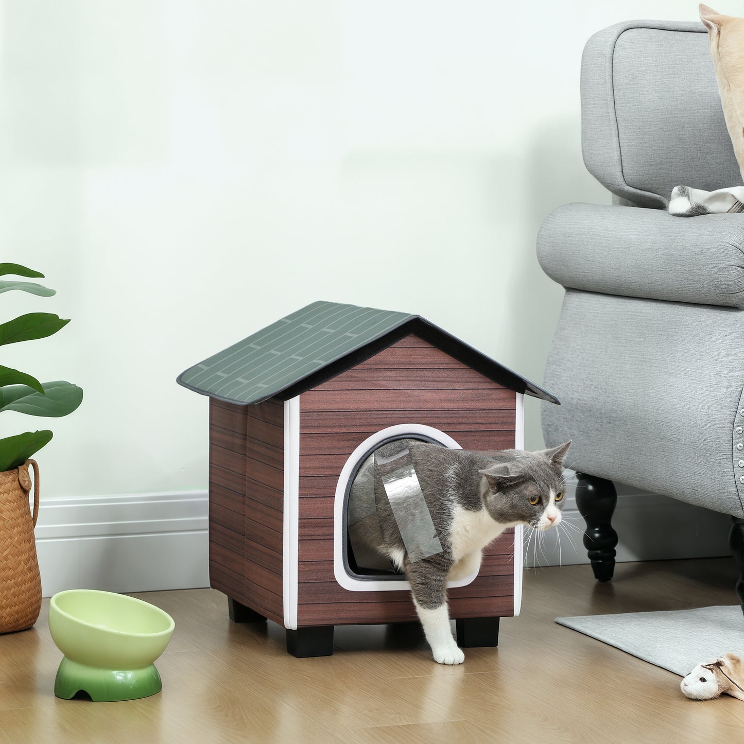 Insulated Outdoor Cat House, Waterproof Feral Cat Shelter with Elevated Base, Cushion, Pet House Indoor Outdoor for Stray Animals, Red-brown