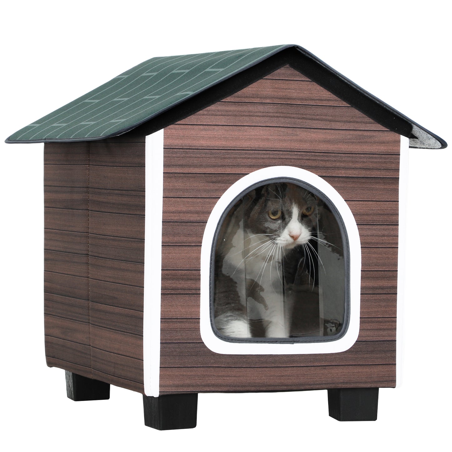 Insulated Outdoor Cat House, Waterproof Feral Cat Shelter with Elevated Base, Cushion, Pet House Indoor Outdoor for Stray Animals, Red-brown