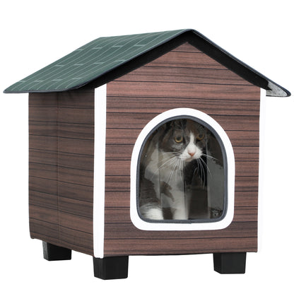 Insulated Outdoor Cat House, Waterproof Feral Cat Shelter with Elevated Base, Cushion, Pet House Indoor Outdoor for Stray Animals, Red-brown