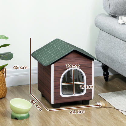 Insulated Outdoor Cat House, Waterproof Feral Cat Shelter with Elevated Base, Cushion, Pet House Indoor Outdoor for Stray Animals, Red-brown