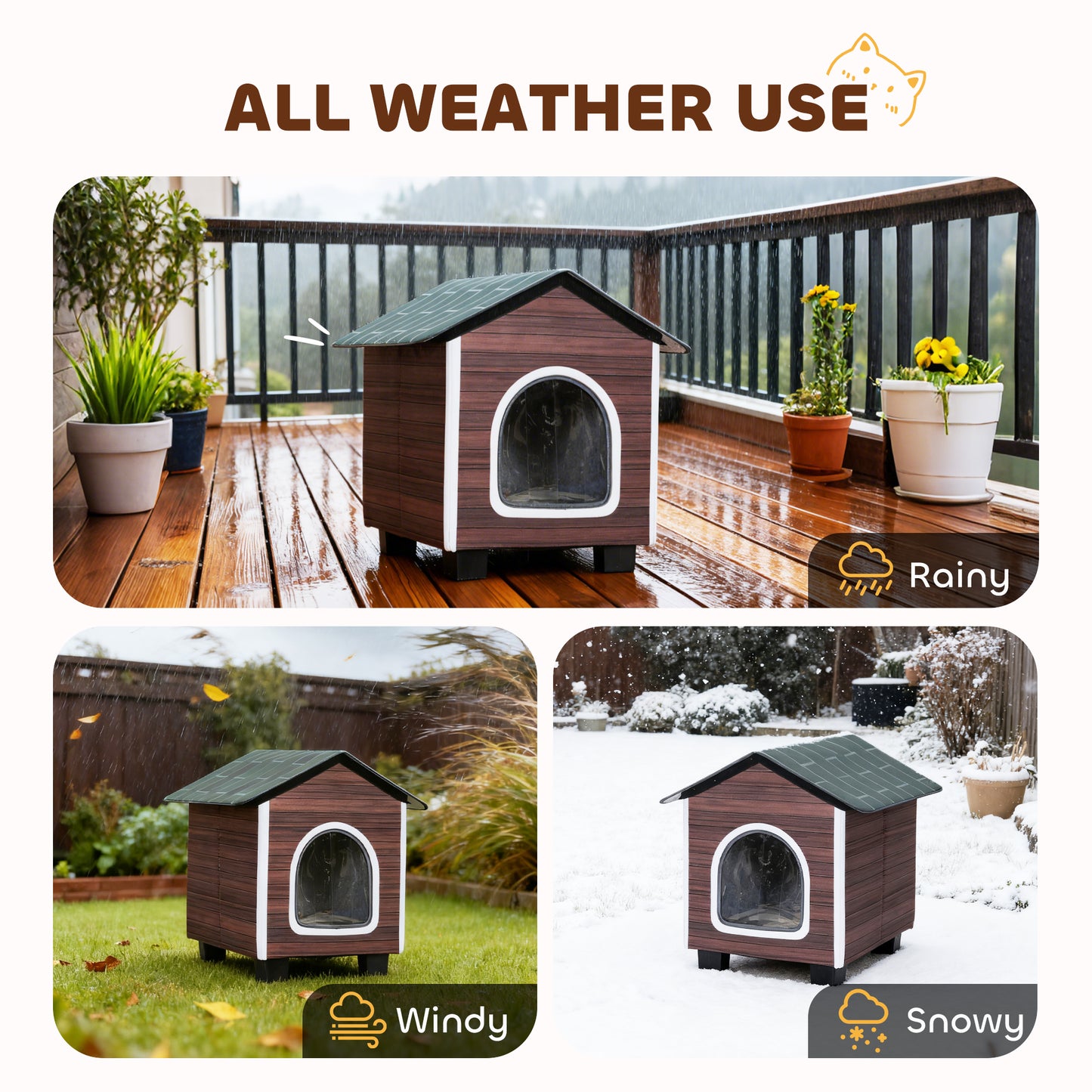 Insulated Outdoor Cat House, Waterproof Feral Cat Shelter with Elevated Base, Cushion, Pet House Indoor Outdoor for Stray Animals, Red-brown