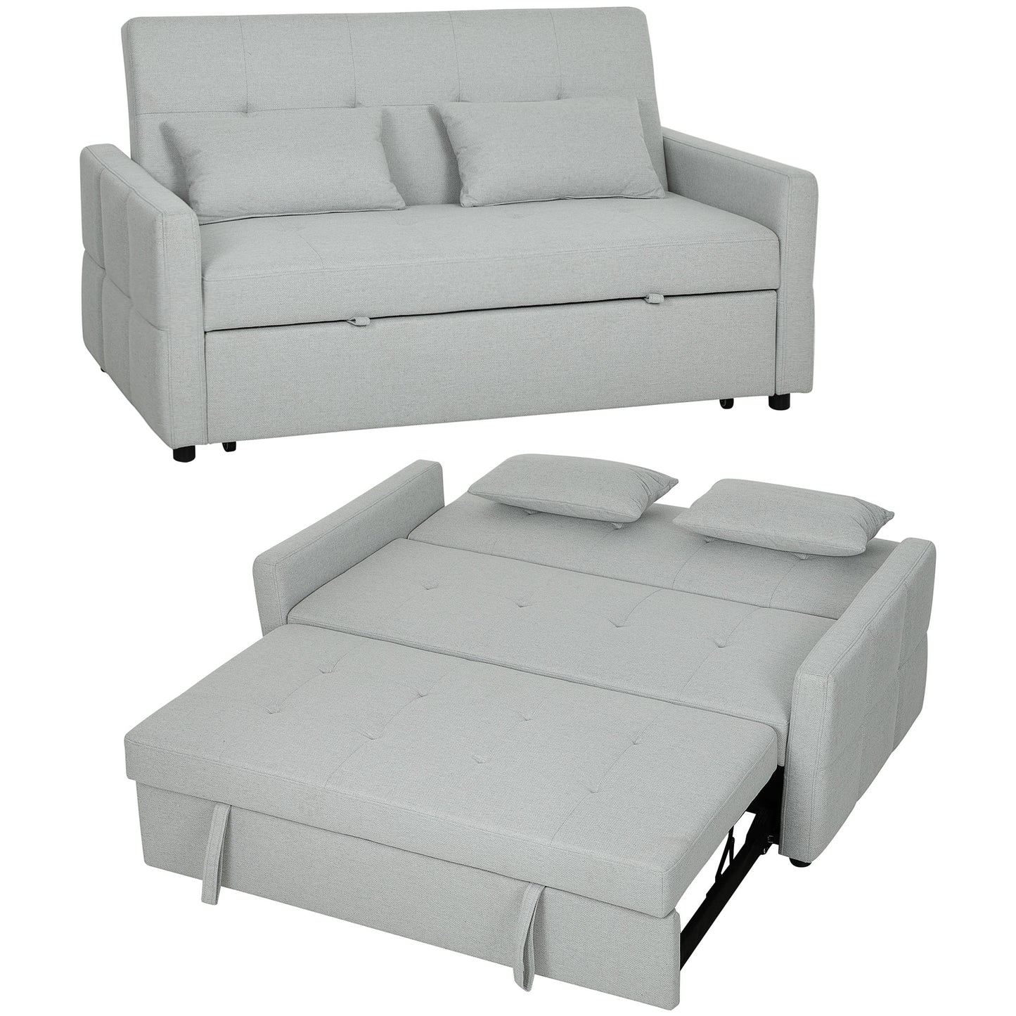 2 Seater Sofa Bed, Convertible Pull Out Bed Settee, Light Grey