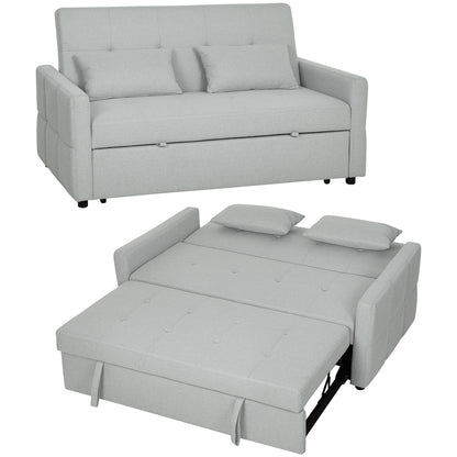 2 Seater Sofa Bed, Convertible Pull Out Bed Settee, Light Grey