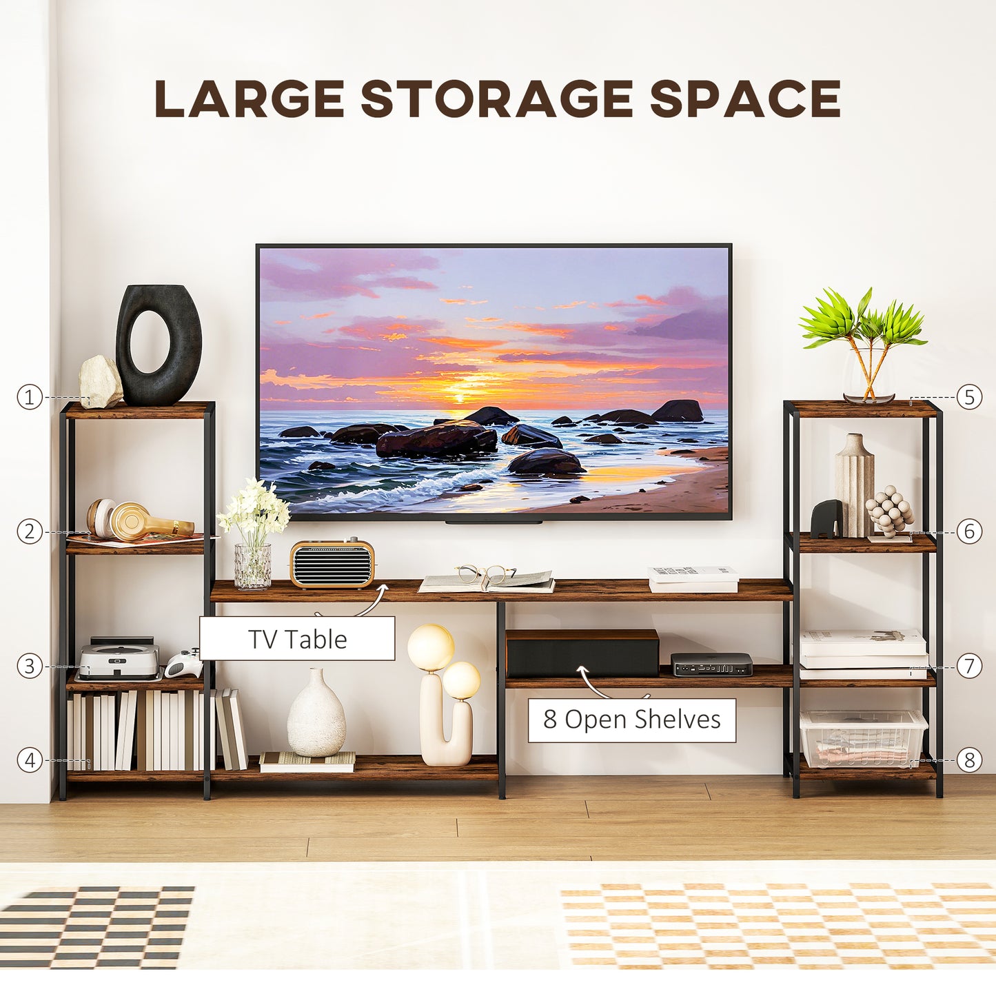 TV Unit for TVs up to 60 Inches, Industrial TV Stand with Shelves