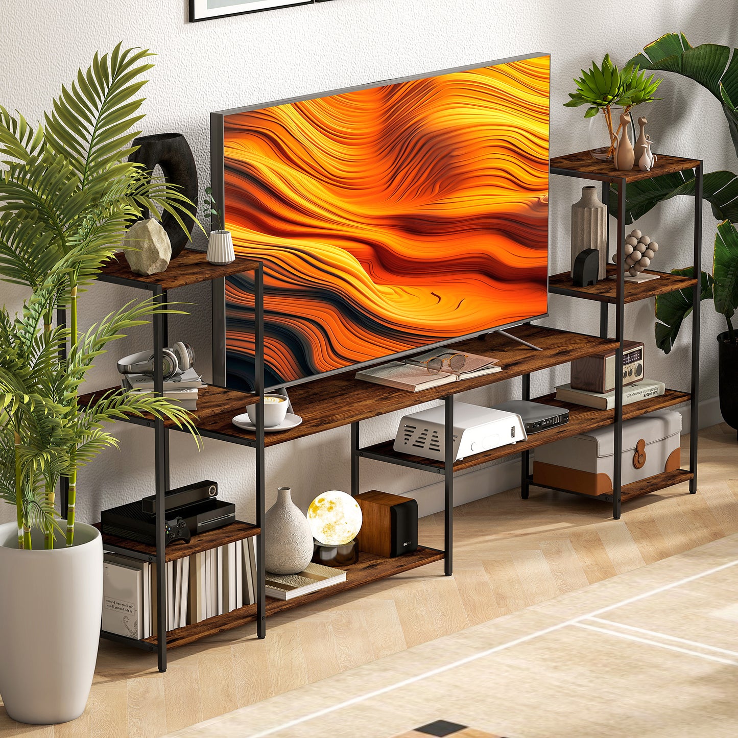 TV Unit for TVs up to 60 Inches, Industrial TV Stand with Shelves