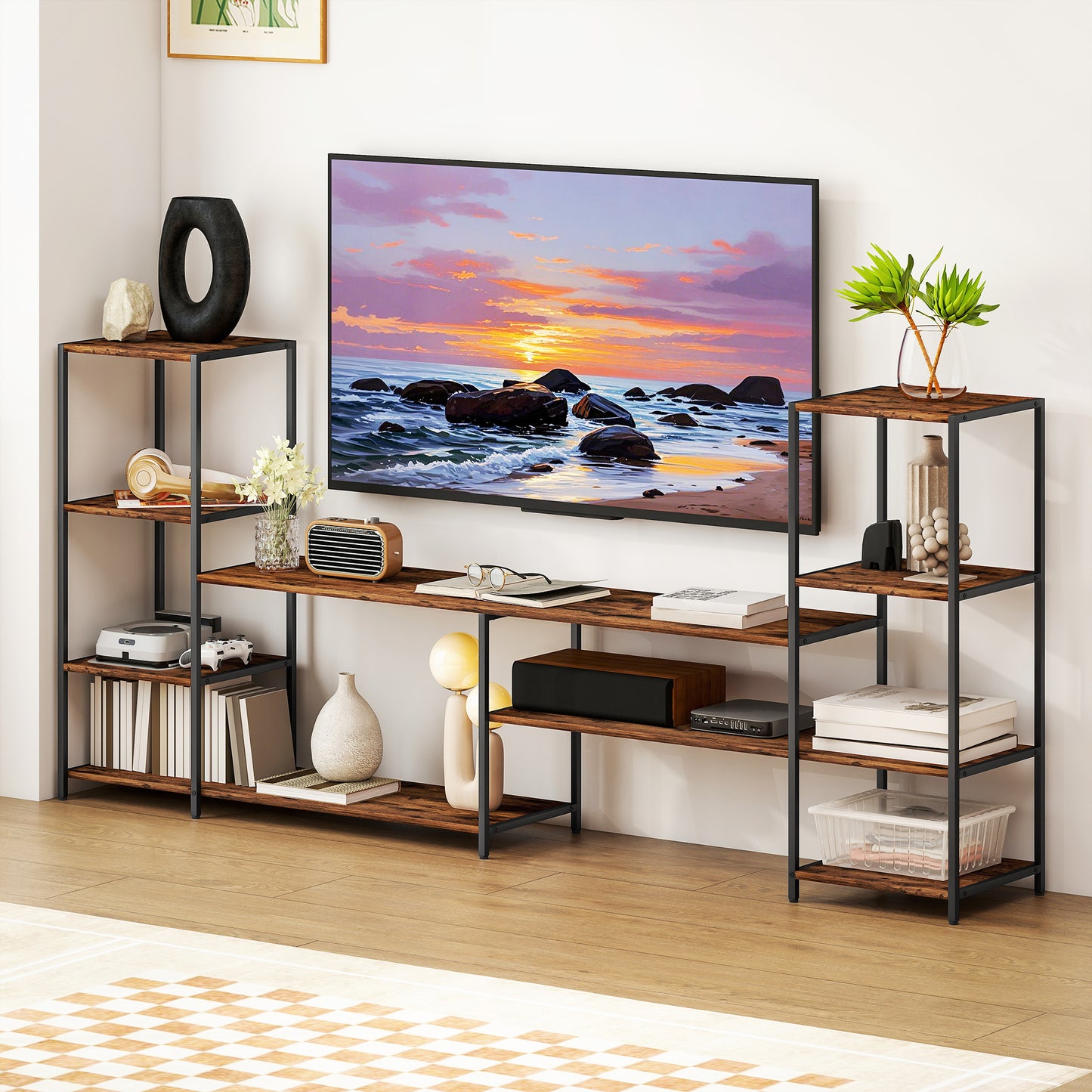 TV Unit for TVs up to 60 Inches, Industrial TV Stand with Shelves