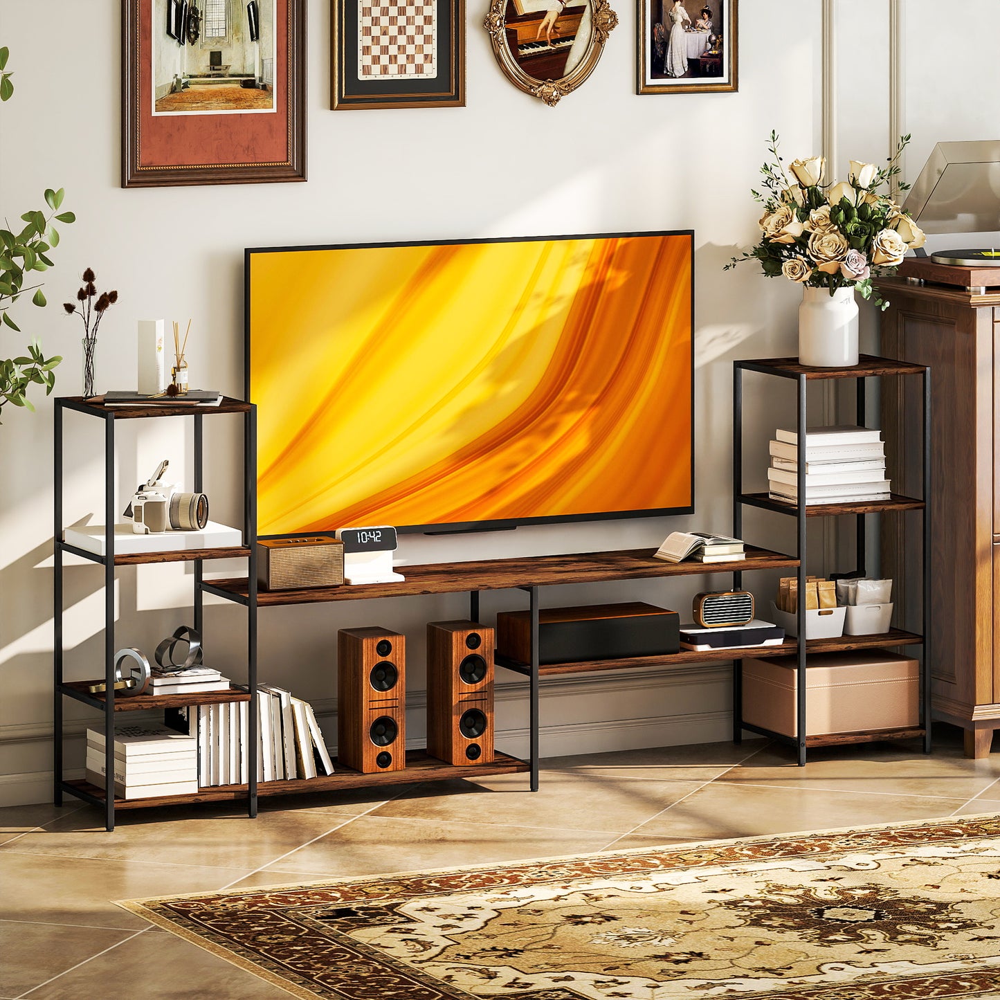 TV Unit for TVs up to 60 Inches, Industrial TV Stand with Shelves