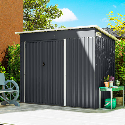 Outdoor Storage Shed, 7.5 x 4.3ft Metal Garden Shed, Dark Grey
