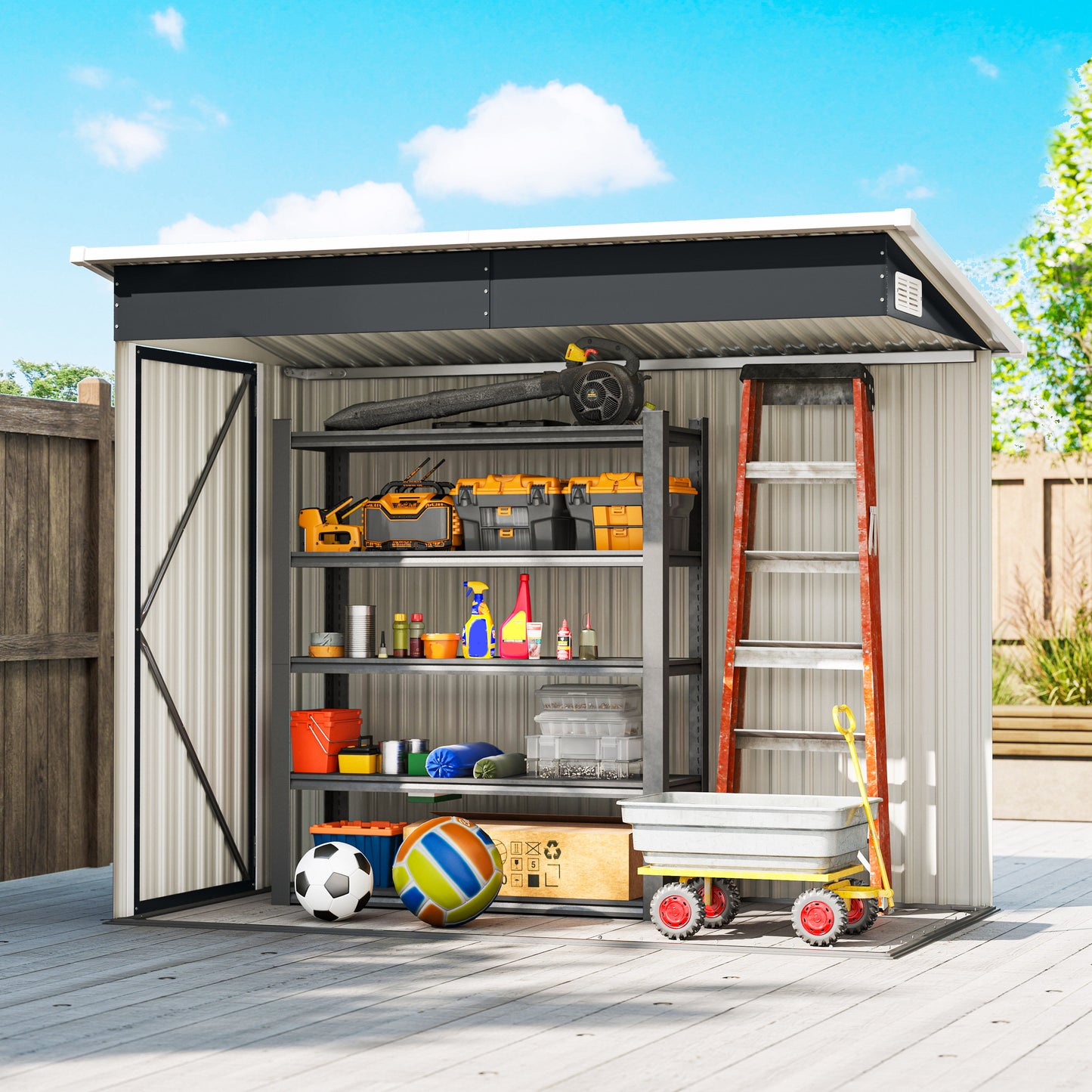 Outdoor Storage Shed, 7.5 x 4.3ft Metal Garden Shed, Dark Grey