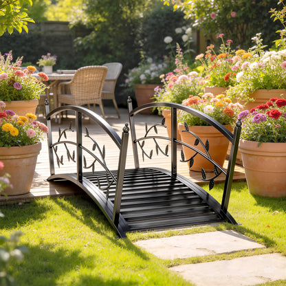 1.2M Metal Garden Bridge with Safety Railings, Outdoor Pond Bridge