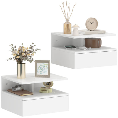 Modern Nightstand Set of 2, Wall Mounted Bedside Cabinet, White