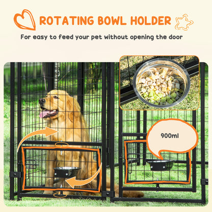 Outdoor Dog Kennel, Lockable Pet Playpen Crate, Welded Wire Steel Fence, with Water-, UV-Resistant Canopy, Rotating Bowl Holders 8x4x6ft Green