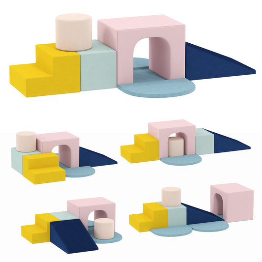 Soft Play Set, 8 Piece Foam Climbing Blocks for Toddler 0.5-3 Years, Soft Play Equipment with Washable Velvet Covers for Climbing and Crawling, Blue