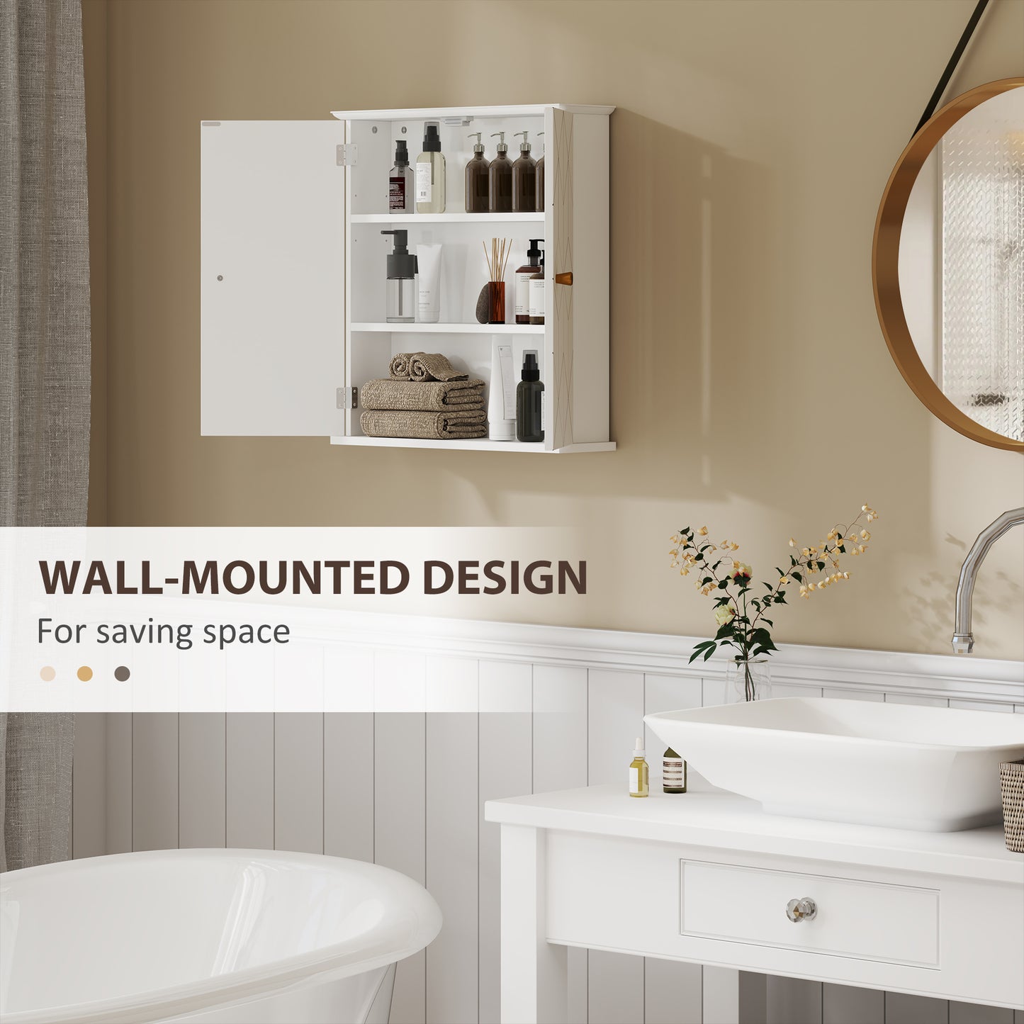 Bathroom Wall Cabinet, Wall Cupboard with Adjustable Shelf, White