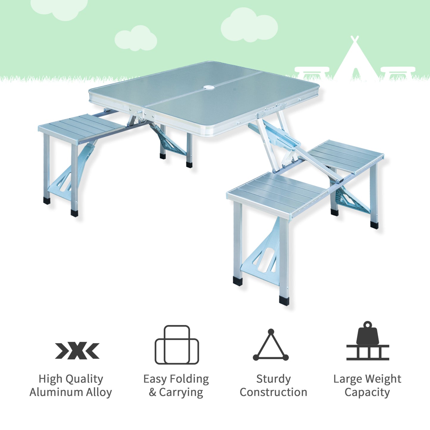 Portable Folding Trestle Camping Picnic Table Outdoor Chair Stools