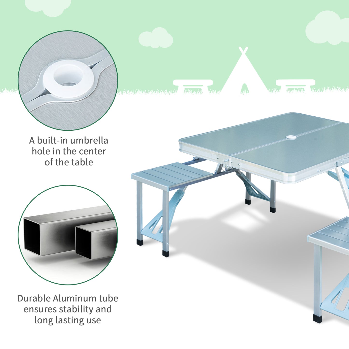 Portable Folding Trestle Camping Picnic Table Outdoor Chair Stools