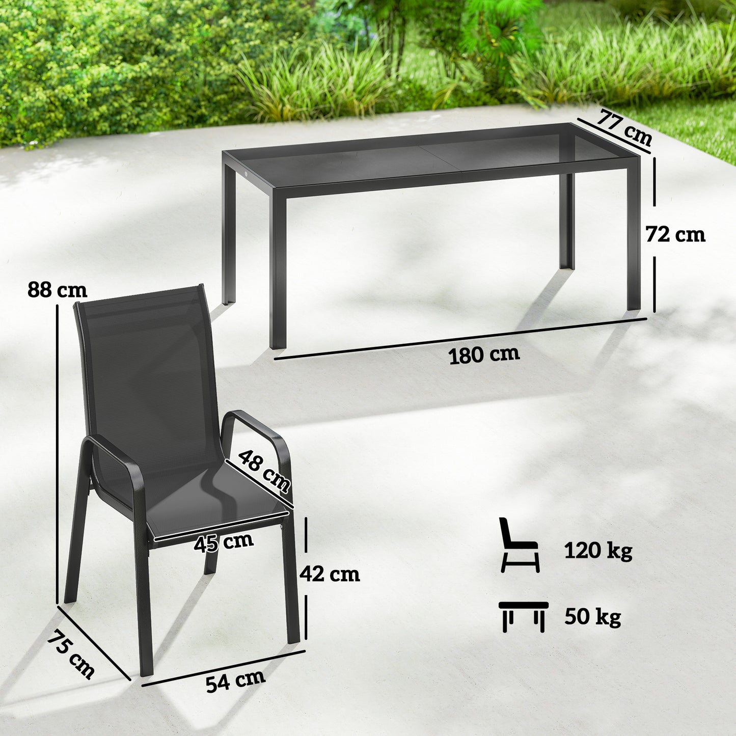 9 Pieces Patio Dining Set with Stackable Chairs, Black
