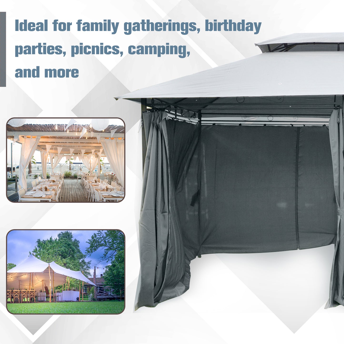 Outsunny 4m x 3(m) Steel Gazebo Canopy Party Tent Garden Pavillion Patio Shelter Pavilion with Curtains Sidewalls Grey