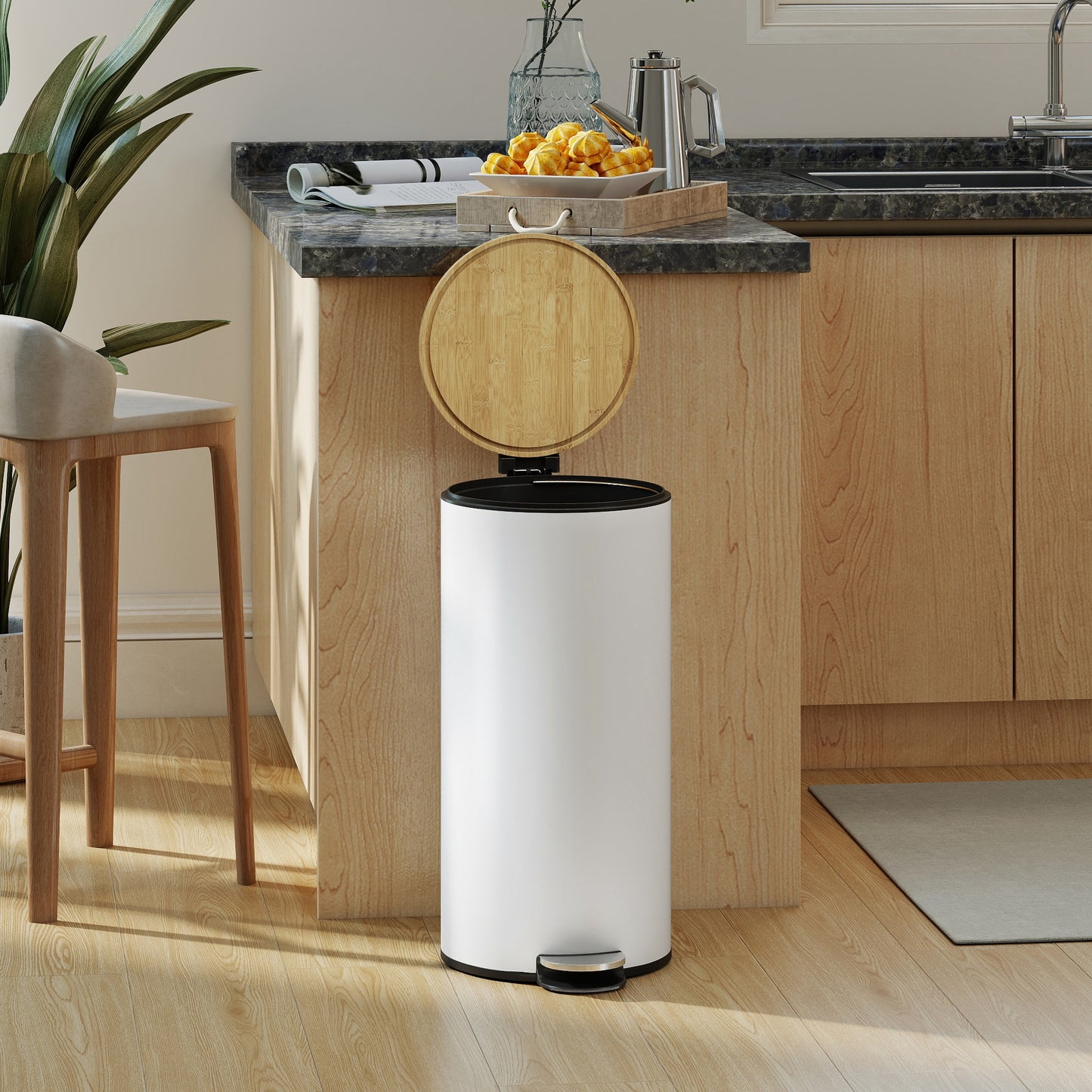 Kitchen Bin, 30 Litre Pedal Rubbish Bin with Removable Bucket, Black