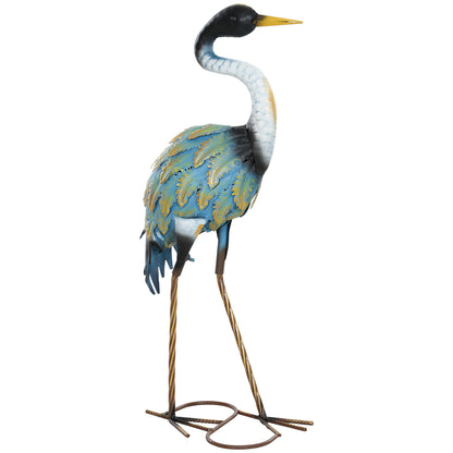 Heron Garden Statue, Metal Garden Gift with Stakes, Multi-Colour
