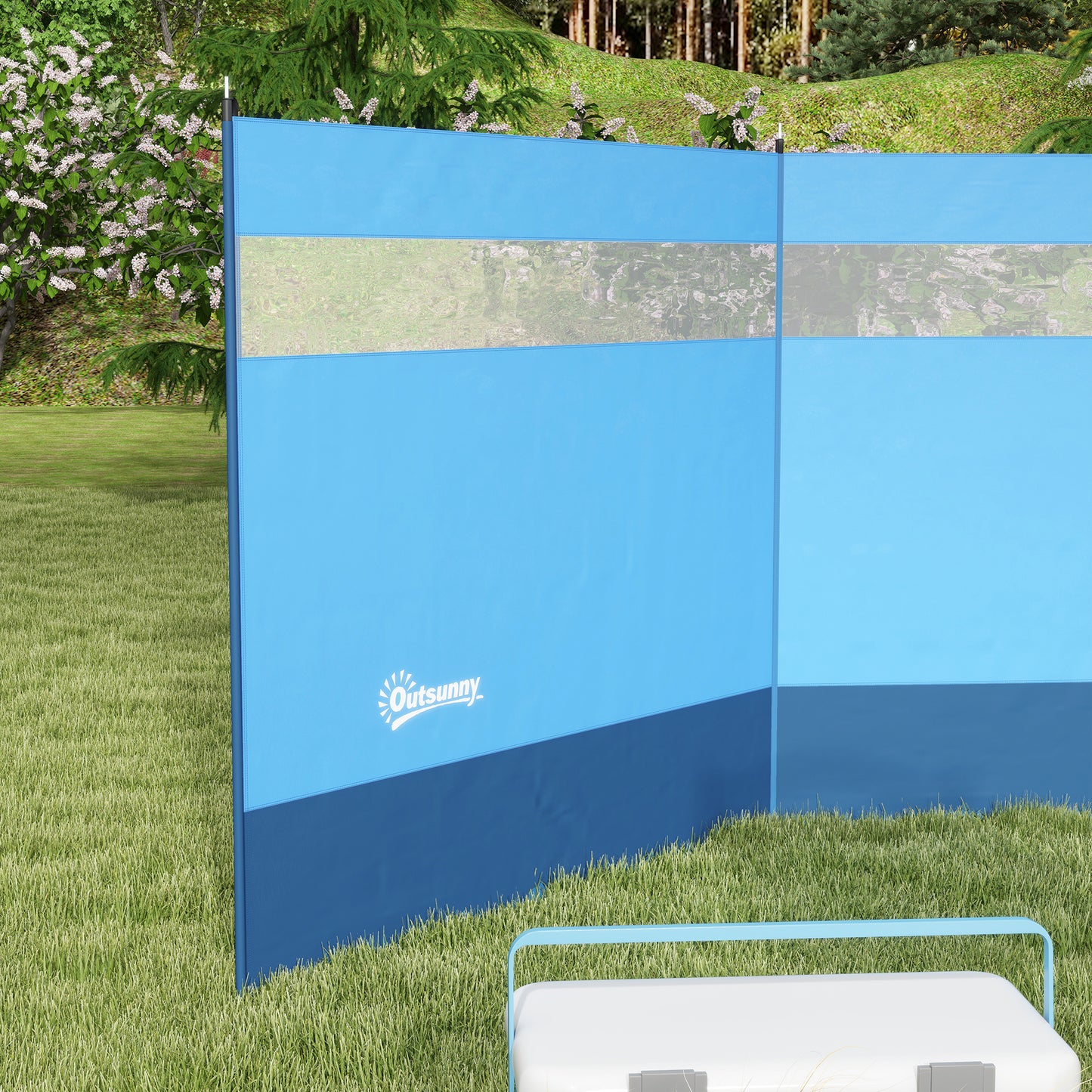 Beach/Camping Windbreaks with Clear Windows and Carry Bag, 440 x 140cm, Blue