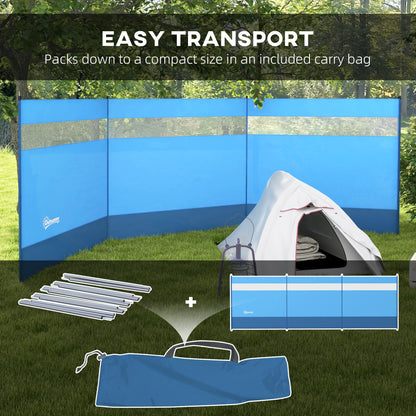 Beach/Camping Windbreaks with Clear Windows and Carry Bag, 440 x 140cm, Blue