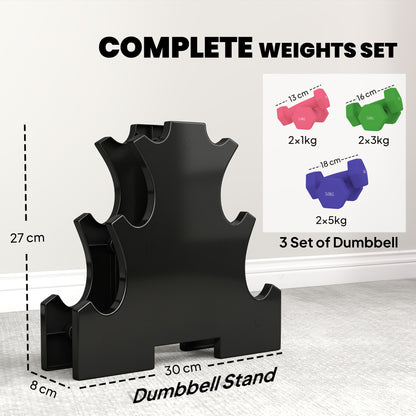 Hex Dumbbells Set with Dumbbell Rack, 2 x 1kg, 2 x 3kg, 2 x 5kg