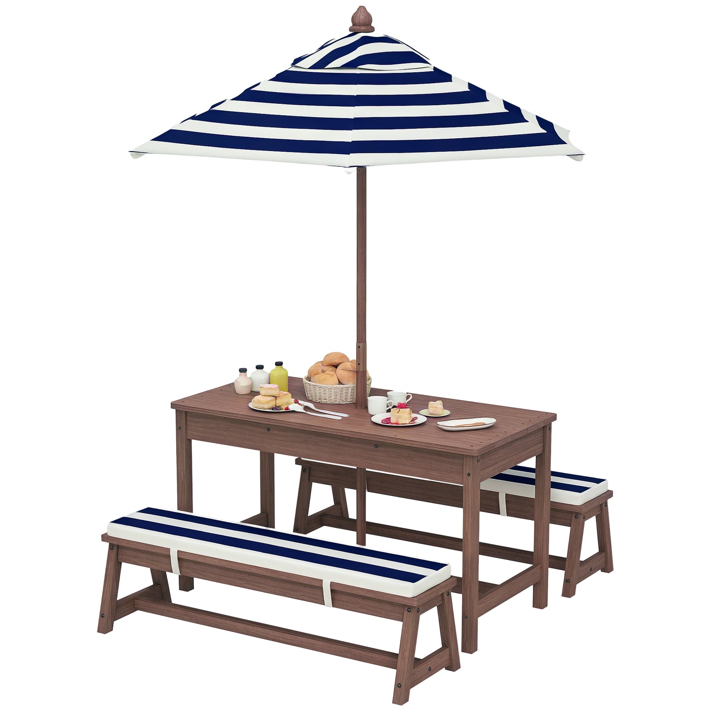 Kids Picnic Table, Wooden Kids Garden Furniture with Umbrella