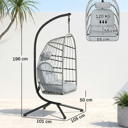Hanging Egg Chair, Outdoor Swing Chair with Stand, Light Grey