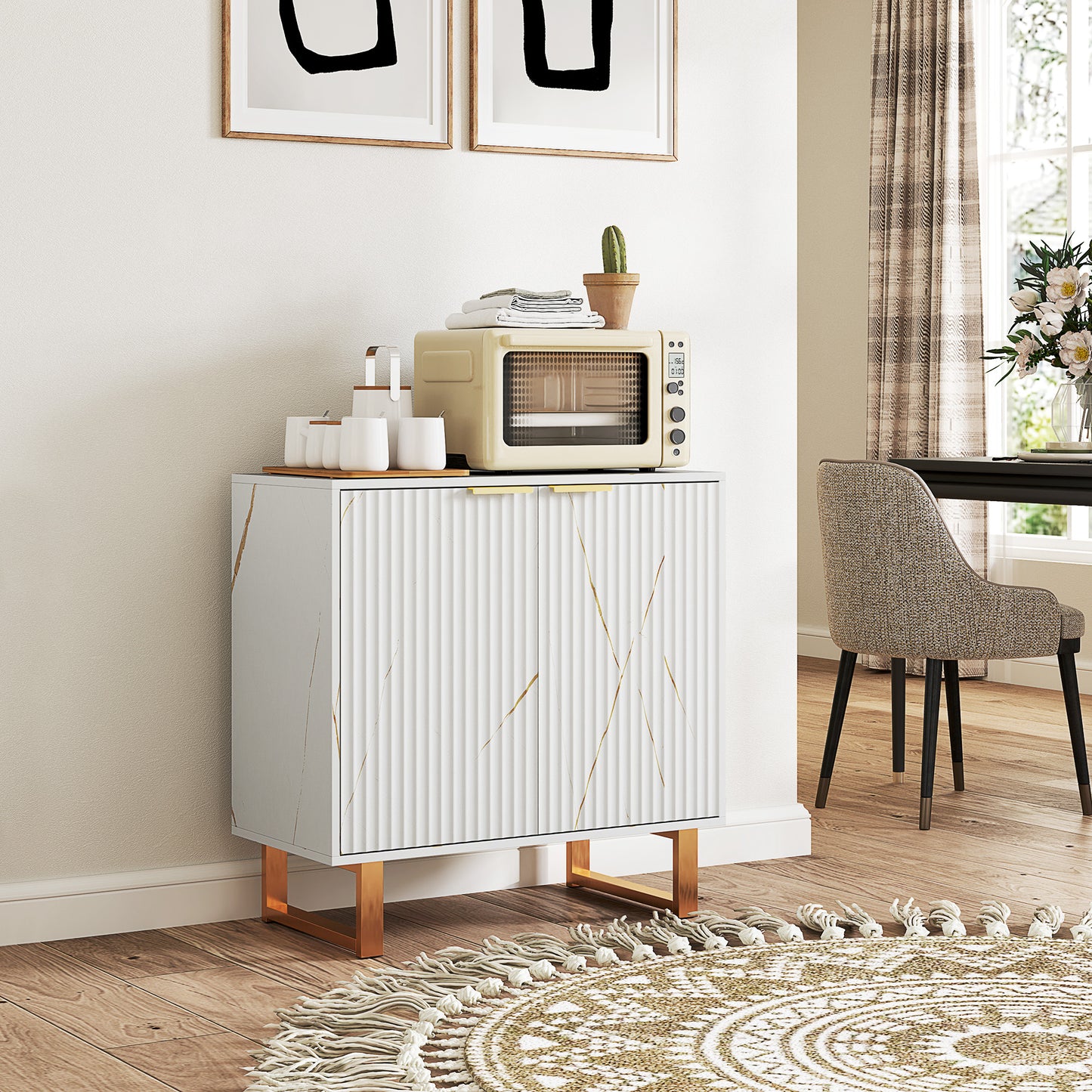 Sideboard, Buffet Cabinet with 2 Doors and Adjustable Shelves, White